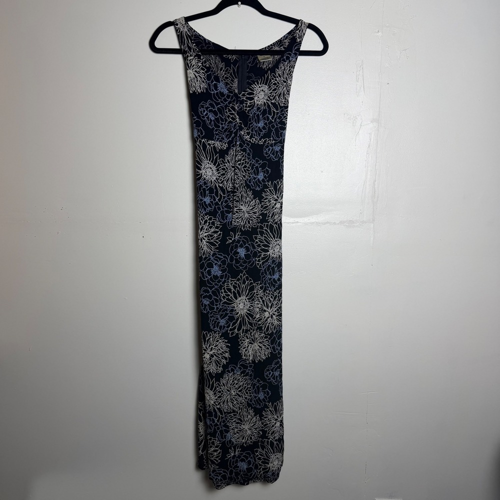Vintage Old Navy Babydoll Maxi Dress Sz 2 Black Blue Floral Sleeveless V-Neck